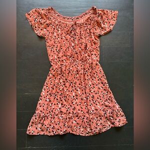 Sienna Sky XS Girls' Floral Ruffle Dress - Rusty Pink